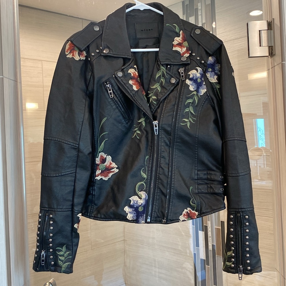 BLANKNYC  Faux Leather Floral Studded Jacket Size M